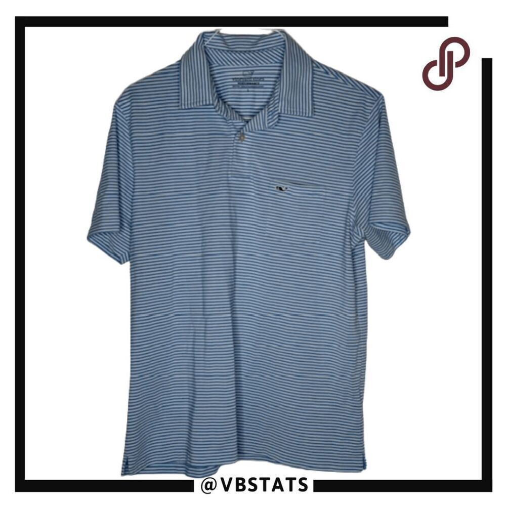Vineyard Vines Men's Striped Pique Pima Cotton Blend Performance Polo Blue Large